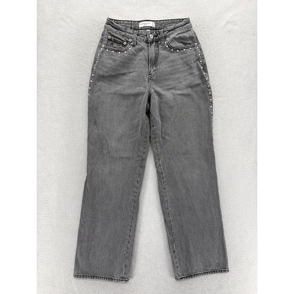 Abercrombie & Fitch Loose Curve Love Jeans Womens 25 Short High Rise Studded